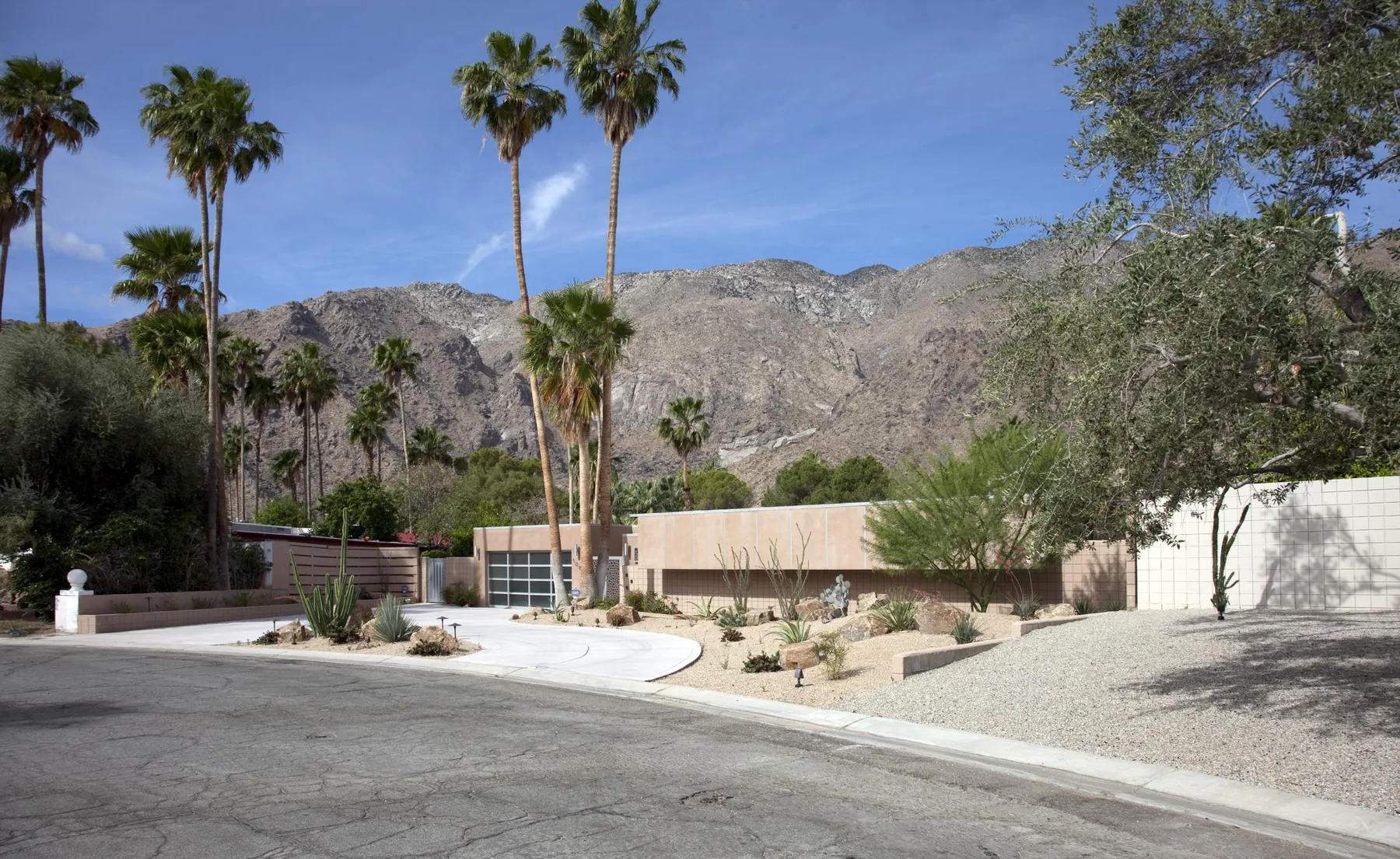 A Palm Springs mid-century modern house by the Alexander Construction Company, with pool and palms.