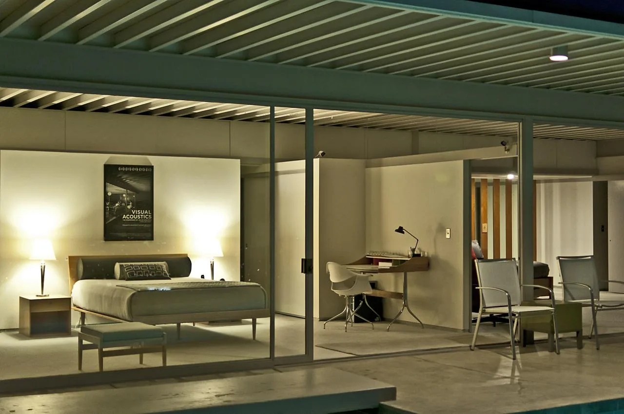 The Stahl House by Pierre Koenig, its glass pavilion cantilevered over the Hollywood Hills.