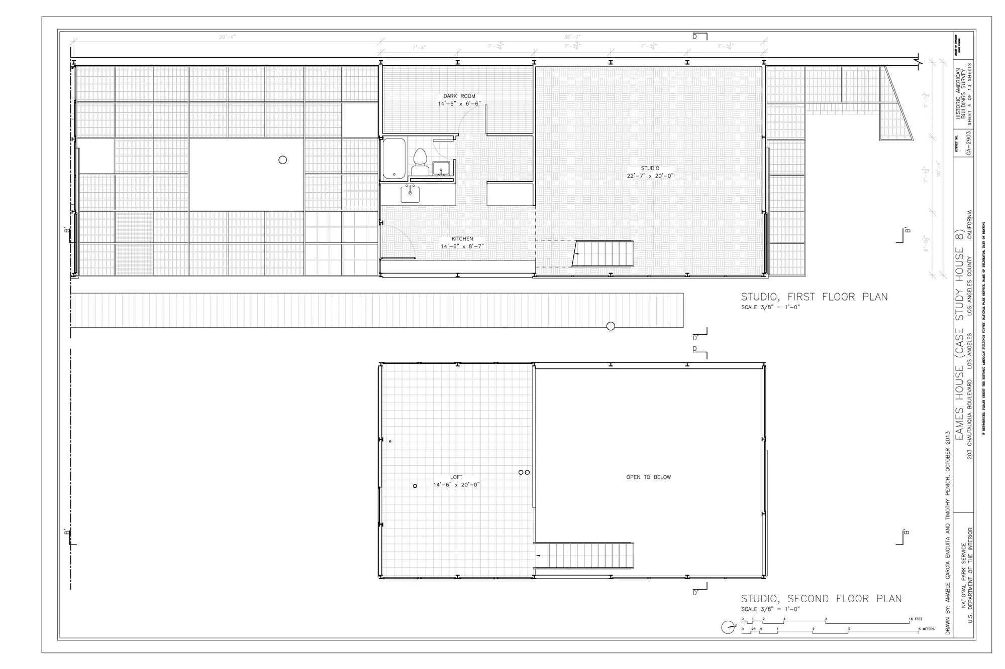 Measured drawing: floor plans of the Eames studio.
