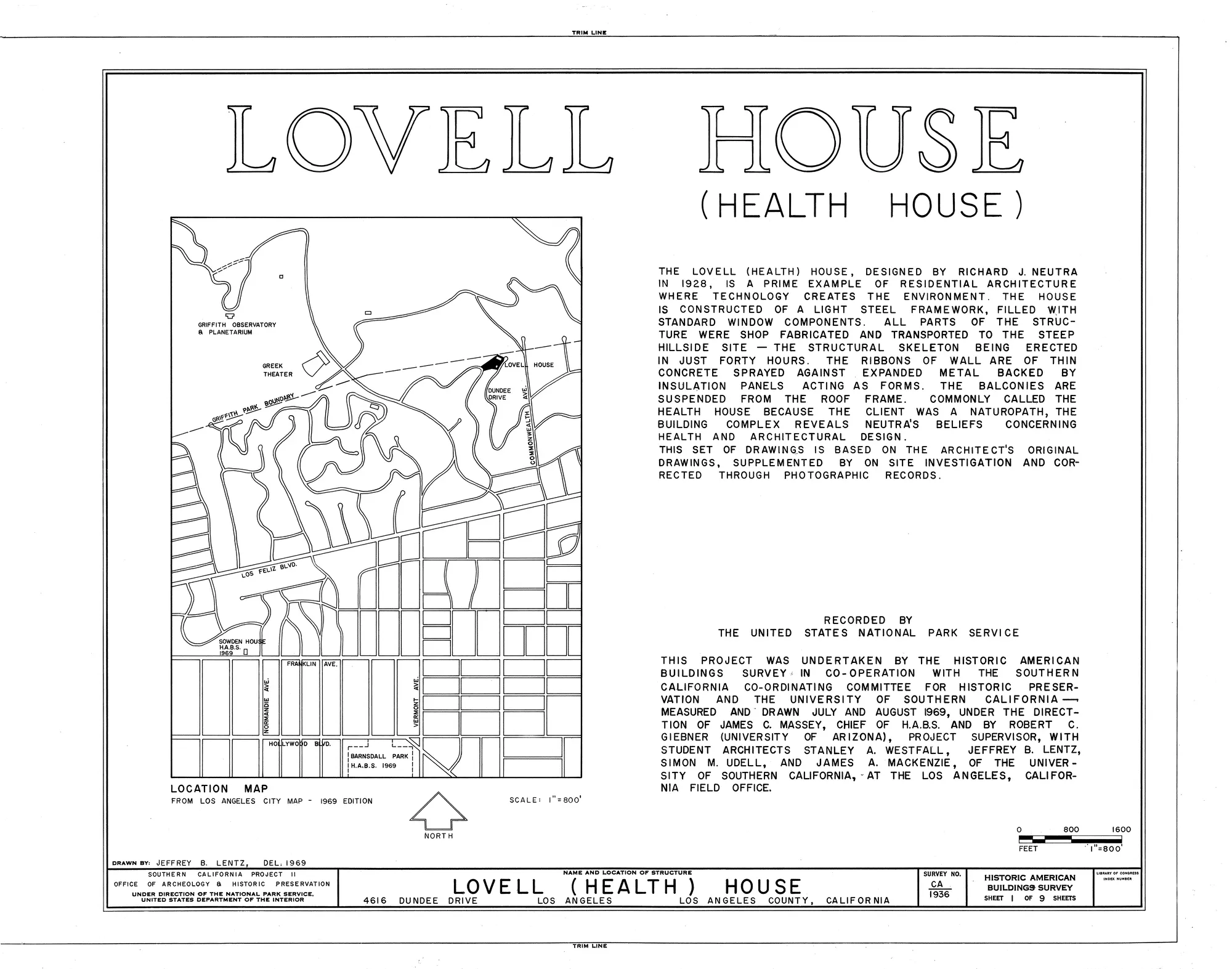 Measured drawing: site plan of the Lovell Health House, Los Angeles.