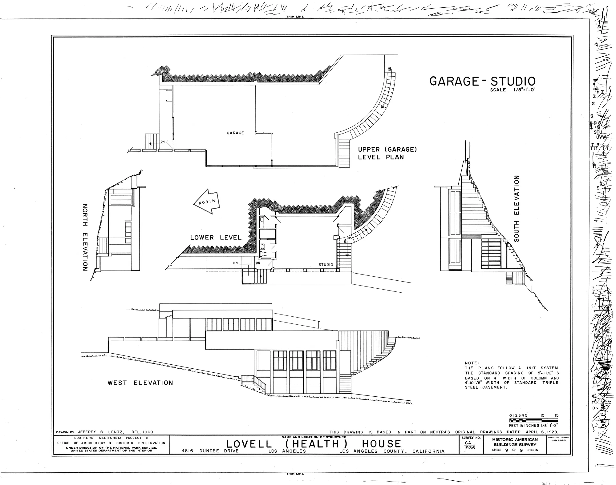 Measured drawing: garage and studio of the Lovell Health House.
