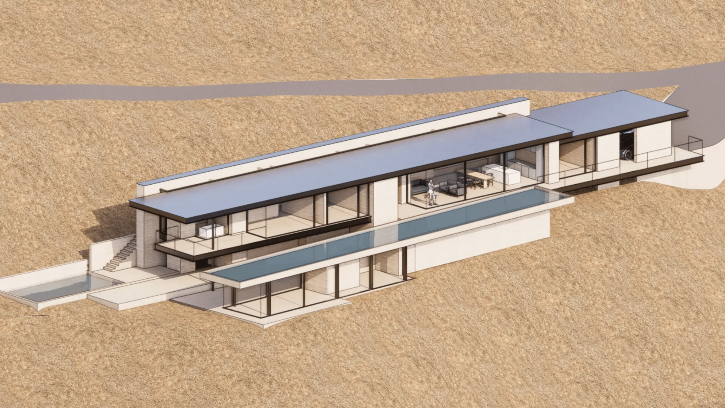 Big Rock Drive, rendered: the house on the coast above the Pacific.