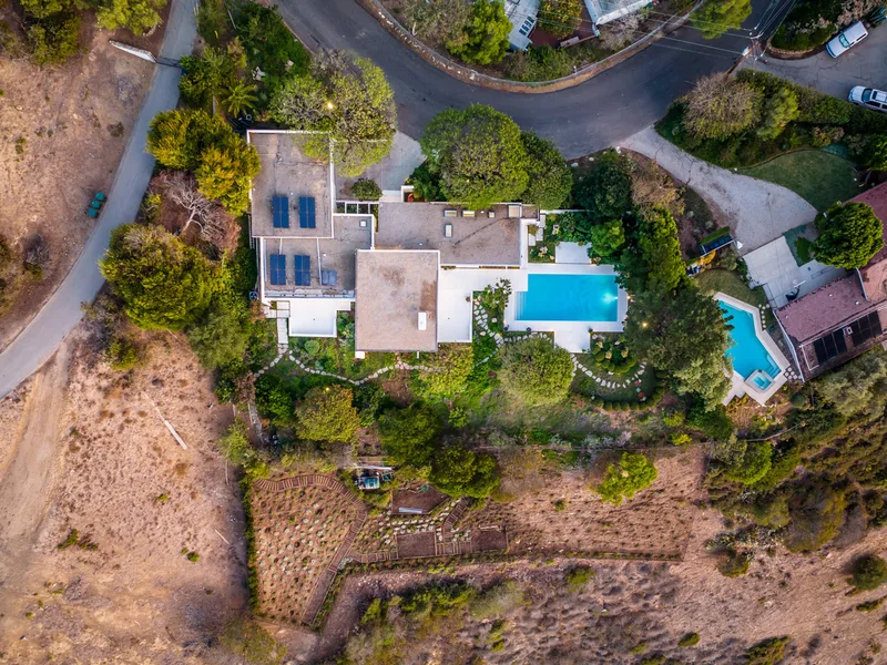 20737 Cool Oak Way from directly above: the roof, the pool and the oaks.